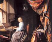 A Woman Playing A Clavichord - 格里特·道